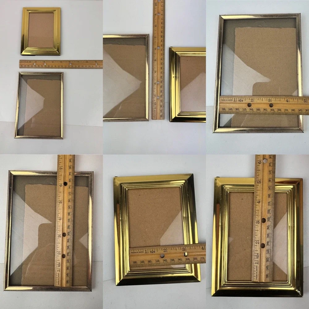 2 Vintage Metal Picture Frames‎ Gold 5x7 thin 5x3 thick Tabletop READ